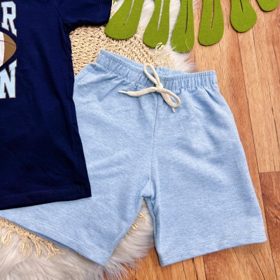 Conj. Camiseta Never Back Down e Bermuda - Azul Marinho e Azul Claro